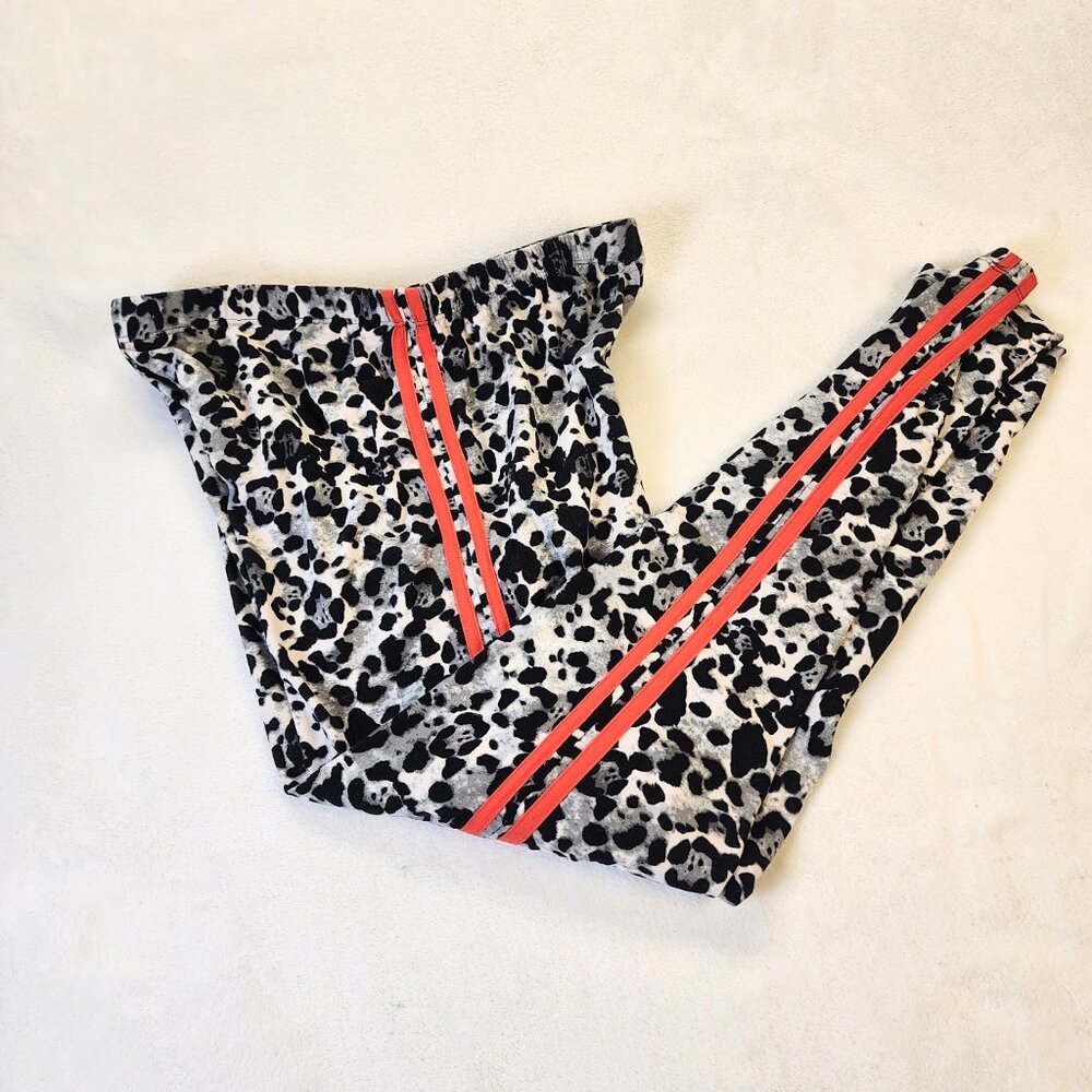 Eye Candy Stretch Leggings Womens Large Leopard Y2K Red Stripes Animal Print